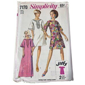 1967 Simplicity 7170 Sewing Pattern Size Small 10-12 Jiffy Caftan Vintage CUT